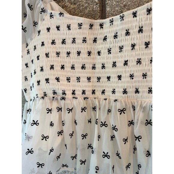 Arula Womens Ivory/Black Puff Sleeve Top With Bow Print Size 2X Polyester Blend - Picture 8 of 9